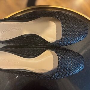 Woven black leather mules